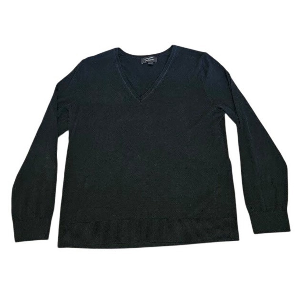Banana Republic Forever Sweater Women Large Black V-Neck Cotton Blend Knit